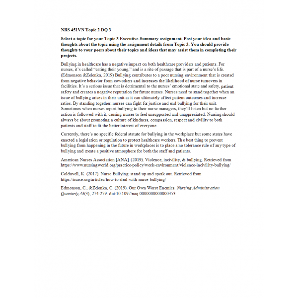 NRS 451VN Week 2 Discussion Question 3 NRS 451VN Week 2 Discussion Question 3