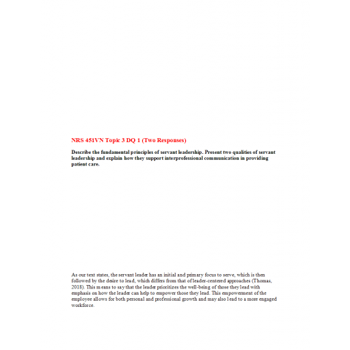 NRS 451VN Week 3 Discussion Question 1 (Two Responses)