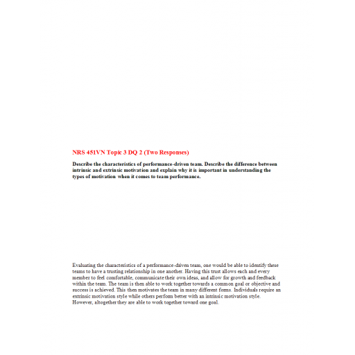 NRS 451VN Week 3 Discussion Question 2 (Two Responses)