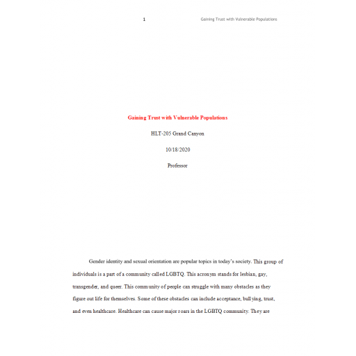 HLT 205 Week 6 Assignment, Gaining Trust With Vulnerable Populations 2