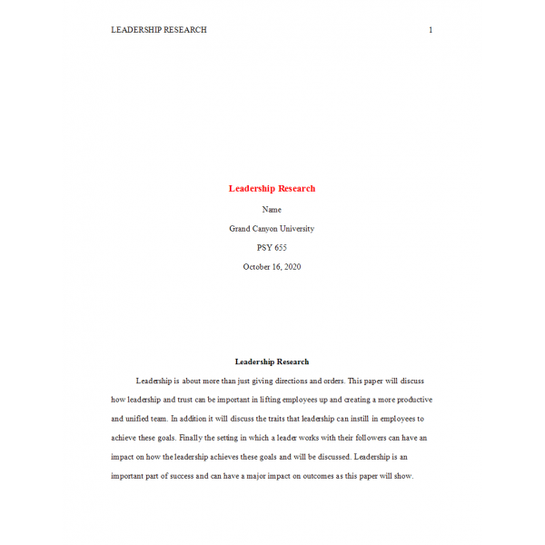 PSY 655 Week 2 Assignment, Leadership Research