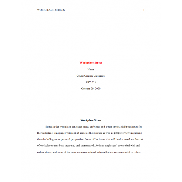 PSY 655 Week 4 Assignment, Workplace Stress