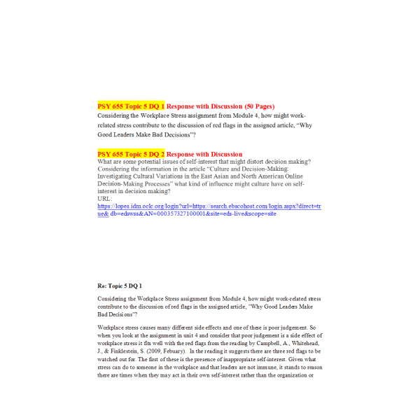 PSY 655 Week 5 Discussion 1 and 2 with Answers