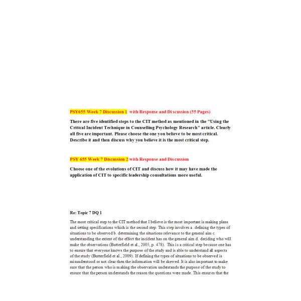 PSY 655 Week 7 Discussion 1 and 2 with Answers