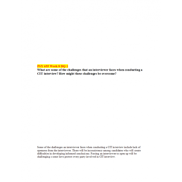 PSY 655 Week 8 Discussion Question 1 with Answers