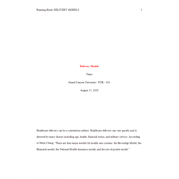 NUR 621 Week 3 Assignment, Delivery Models Essay