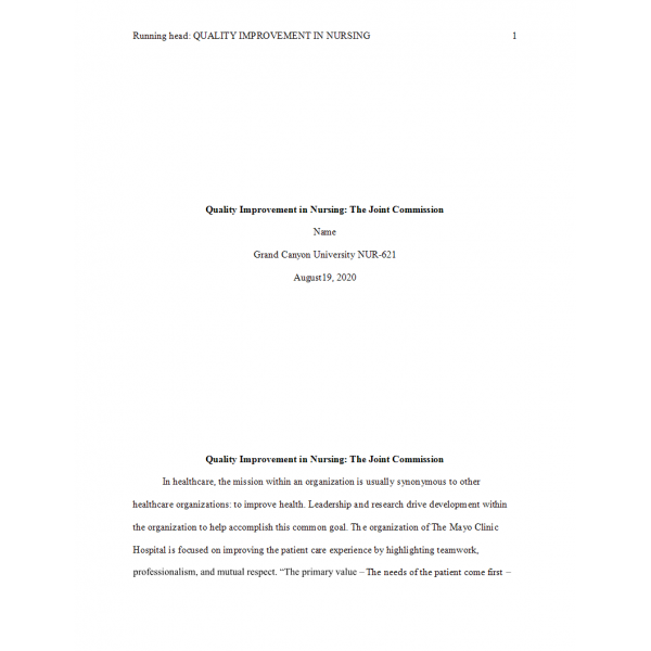 NUR 621 Week 5 Assignment, Quality Improvement in Nursing