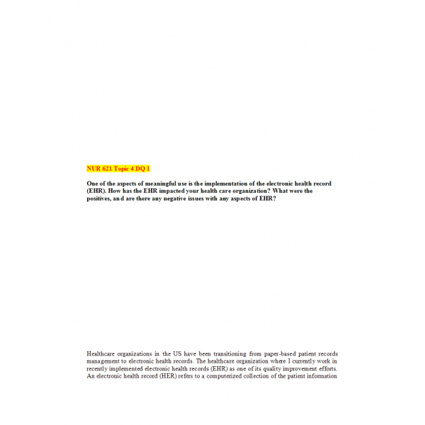 NUR 621 Week 4 Discussion Question 1