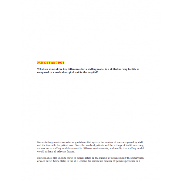 NUR 621 Week 7 Discussion Question 1