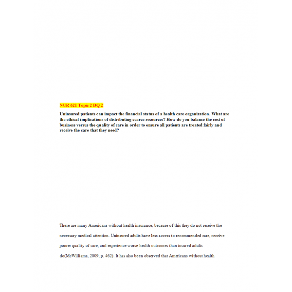 NUR 621 Week 2 Discussion Question 2