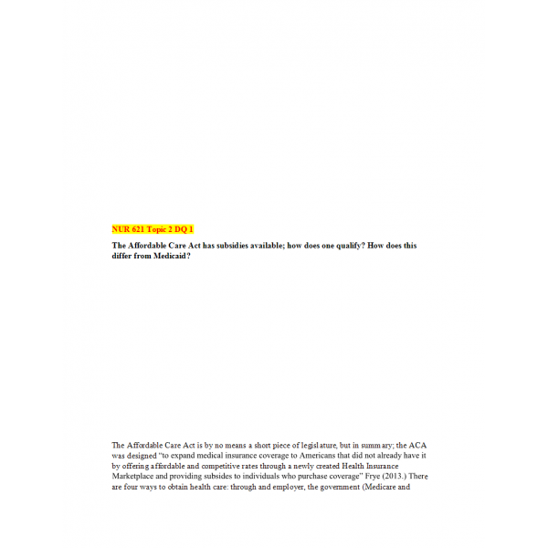 NUR 621 Week 2 Discussion Question 1