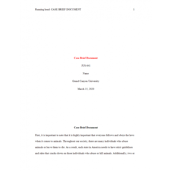 JUS 641 Topic 1 Assignment, Case Brief Document