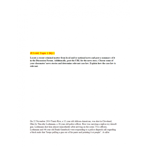 JUS 641 Topic 1 Discussion Question 1 JUS 641 Topic 1 Discussion Question 1