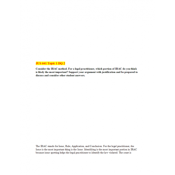 JUS 641 Topic 1 Discussion Question 2 JUS 641 Topic 1 Discussion Question 2