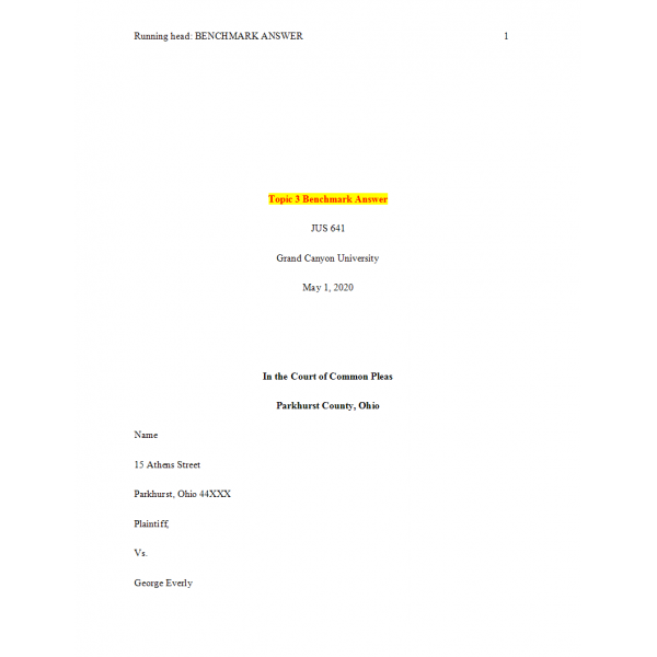 JUS 641 Topic 3 Assignment, Benchmark Answers