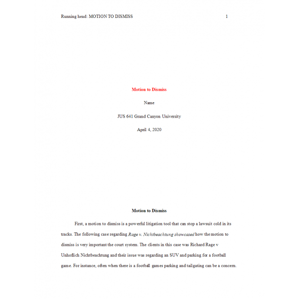 JUS 641 Topic 4 Assignment, Motion To Dismiss
