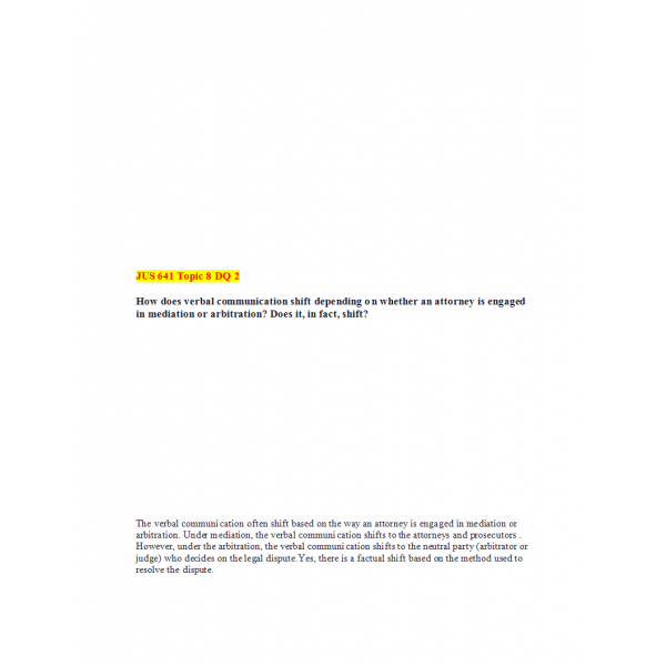 JUS 641 Topic 8 DQ 2: Spring 2020 JUS 641 Topic 8 DQ 2: Spring 2020