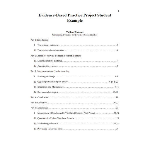 HCA 699 EBP Evidence Based Practice Final Project