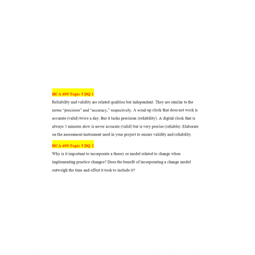 HCA 699 Week 5 Discussion Question 1 and 2