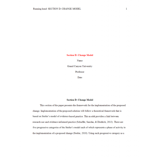 HCA 699 Week 5 Section D, Change Model 2