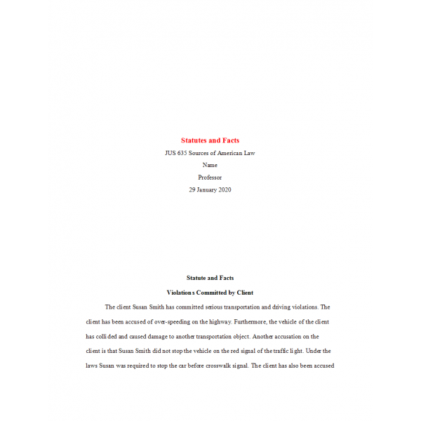 JUS 635 Topic 2 Week 2 Benchmark Assignment, Statutes and facts: