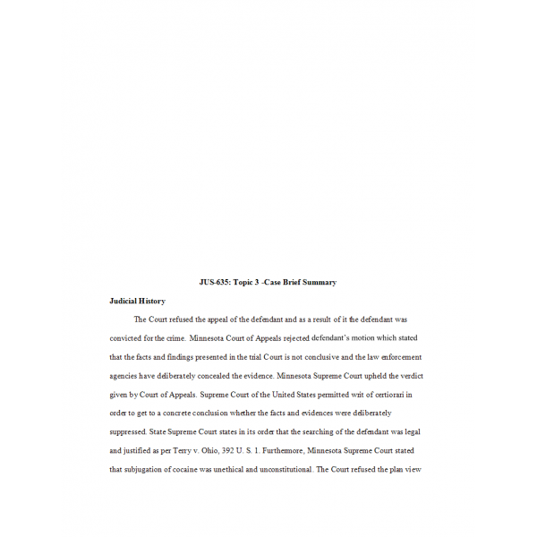 JUS 635 Topic 3 Week 3 Case Brief Summary JUS 635 Topic 3 Week 3 Case Brief Summary