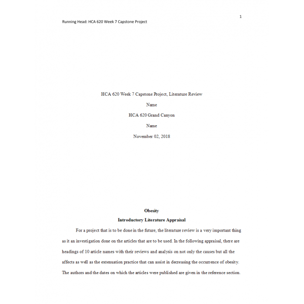 HCA 620 Week 7 Capstone Project, Preliminary Literature Review 2 HCA 620 Week 7 Capstone Project, Preliminary Literature Review 2