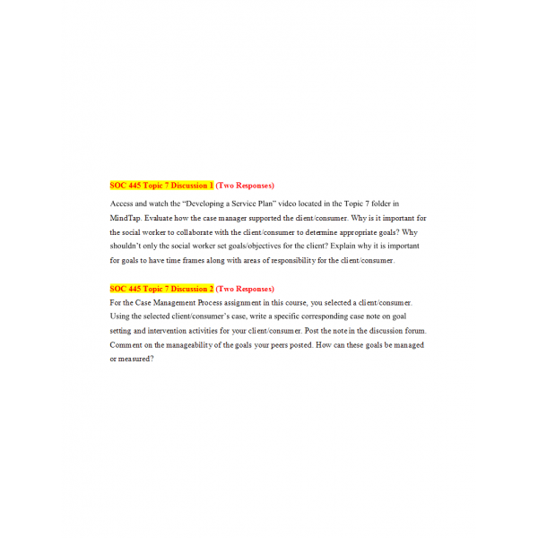 SOC 445 Week 7 Discussion 1 and 2 with Answers
