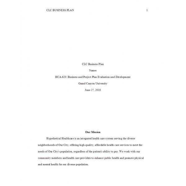 HCA 620 Week 7 CLC Assignment, Business Plan (Community Health Program) HCA 620 Week 7 CLC Assignment, Business Plan (Community Health Program)
