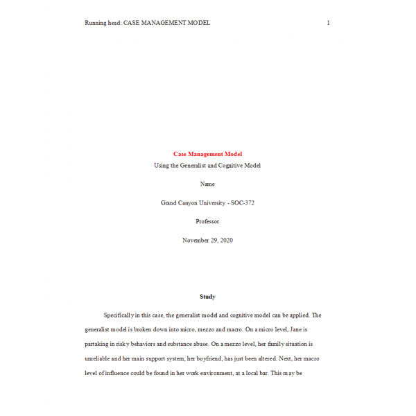 SOC 372 Topic 5 Assignment, The Case Management Model Simulation SOC 372 Topic 5 Assignment, The Case Management Model Simulation