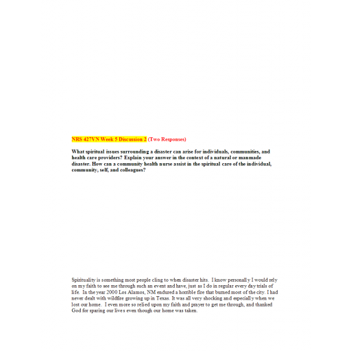 NRS 427VN Topic 5 Discussion Question 2 (two Responses)