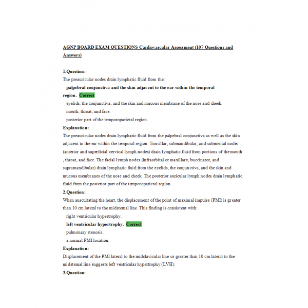 AGNP Board Exam - Question and Answers - Cardiovascular Assessment AGNP Board Exam - Question and Answers - Cardiovascular Assessment