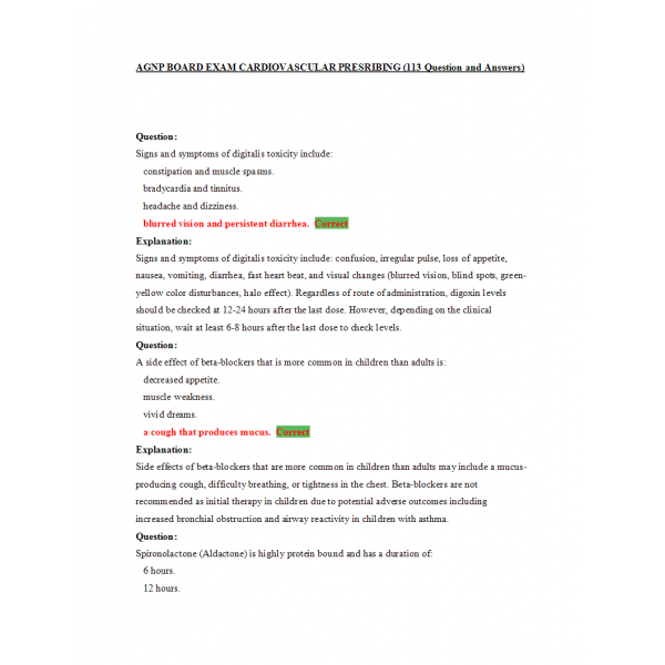 AGNP Board Exam - Question and Answers - Cardiovascular Prescribing AGNP Board Exam - Question and Answers - Cardiovascular Prescribing