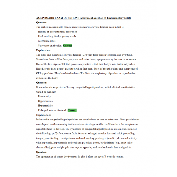 AGNP Board Exam Question and Answers - Endocrinology Assessment AGNP Board Exam Question and Answers - Endocrinology Assessment