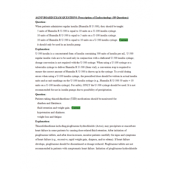 AGNP Board Exam Question and Answers - Endocrinology Prescription AGNP Board Exam Question and Answers - Endocrinology Prescription