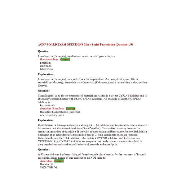 AGNP Board Exam Question and Answers - Mens Health Prescribing AGNP Board Exam Question and Answers - Mens Health Prescribing