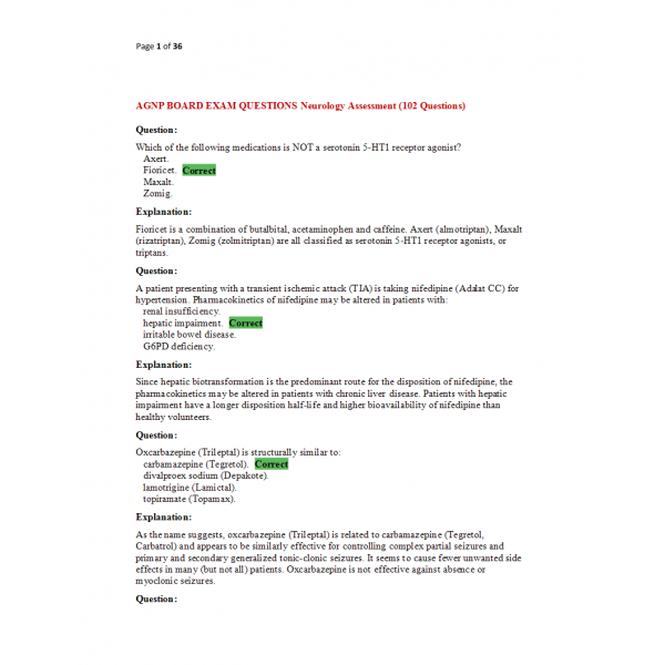 AGNP Board Exam Question and Answers - Neurology Prescribing AGNP Board Exam Question and Answers - Neurology Prescribing