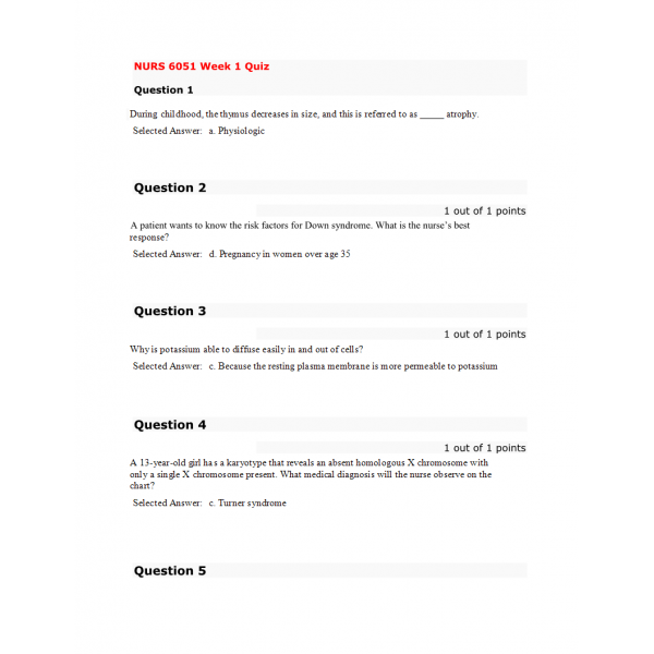 NURS 6051 Week 1 Quiz - patho