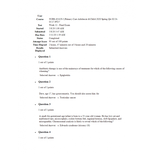 NURS 6541N Final Exam 1 - Question and Answers