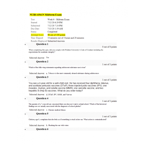 NRNP 6541N Midterm Exam 1