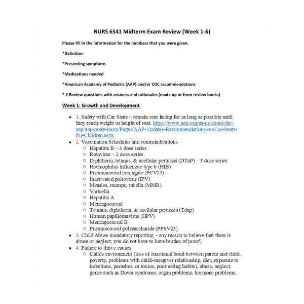 NURS 6541 Midterm Exam Review 2