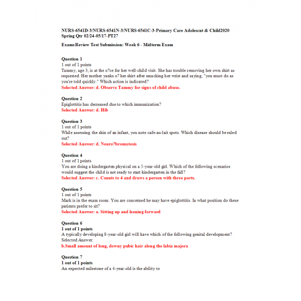 NURS 6541D - NURS 6541N - NURS 6541C Midterm Exam 4 - (100 out of 100)