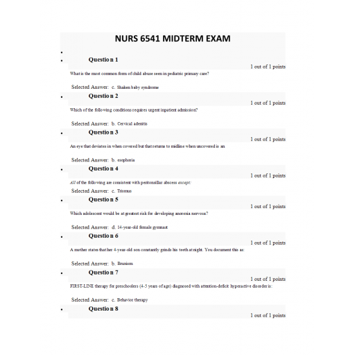 NURS 6541N Midterm Exam 6 (100 out of 100) - Two Sets