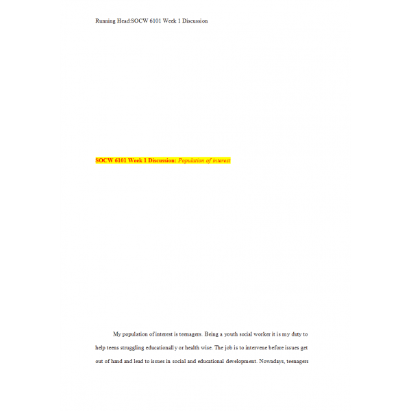 SOCW 6101 Week 1 Discussion, Population of Interest