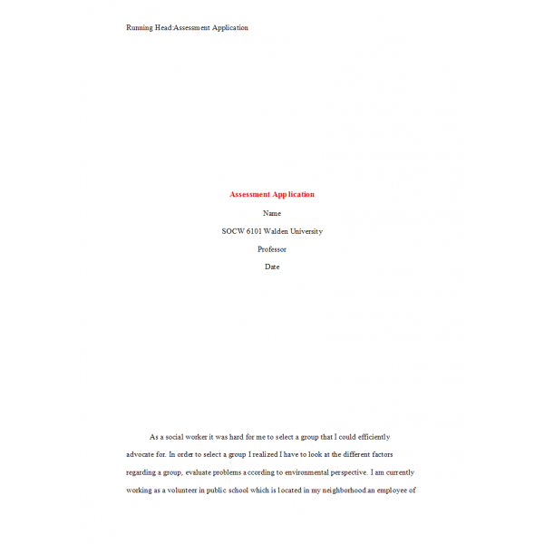 SOCW 6101 Week 8 Assignment, Assessment Application