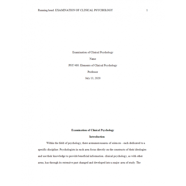 PSY 480 Week 1 Assignment, Examination of Clinical Psychology