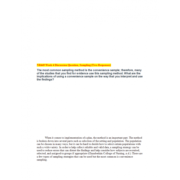 NR 449 Week 4 Discussion, Sampling (Two Responses)