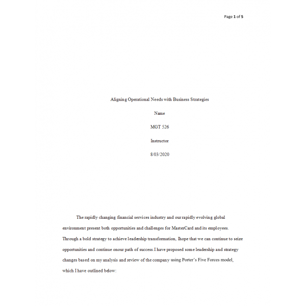 MGT 526 Week 3 Assignment, Aligning Operational Needs (MasterCard) MGT 526 Week 3 Assignment, Aligning Operational Needs (MasterCard)
