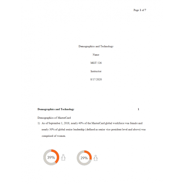 MGT 526 Week 5 Assignment, Demographics and Technology (MasterCard) MGT 526 Week 5 Assignment, Demographics and Technology (MasterCard)