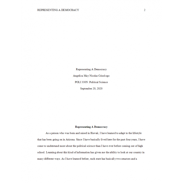 POLI 330N Week 3 Assignment, Representing a Democracy